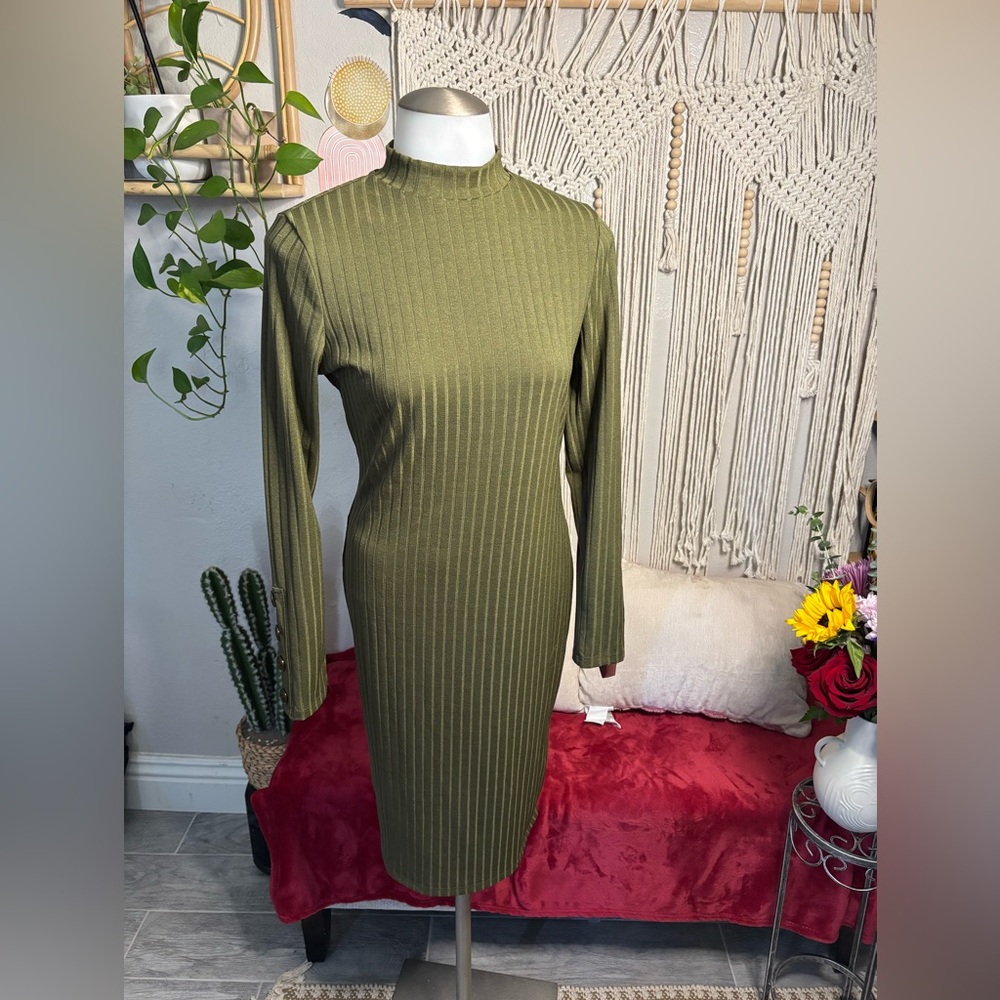 Haute Monde Long Sleeve Olive Dress